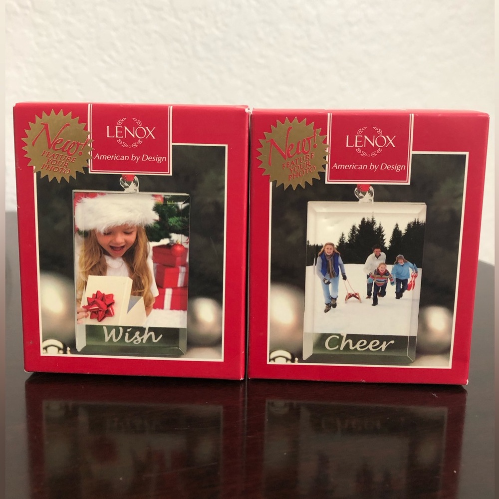 Lenox Sweetest Sentiments Picture Ornament - Cheer & Wish - set of two